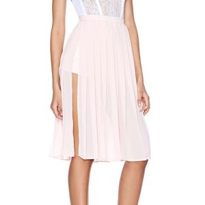 Pink Side Peek Pleated Midi Skirt